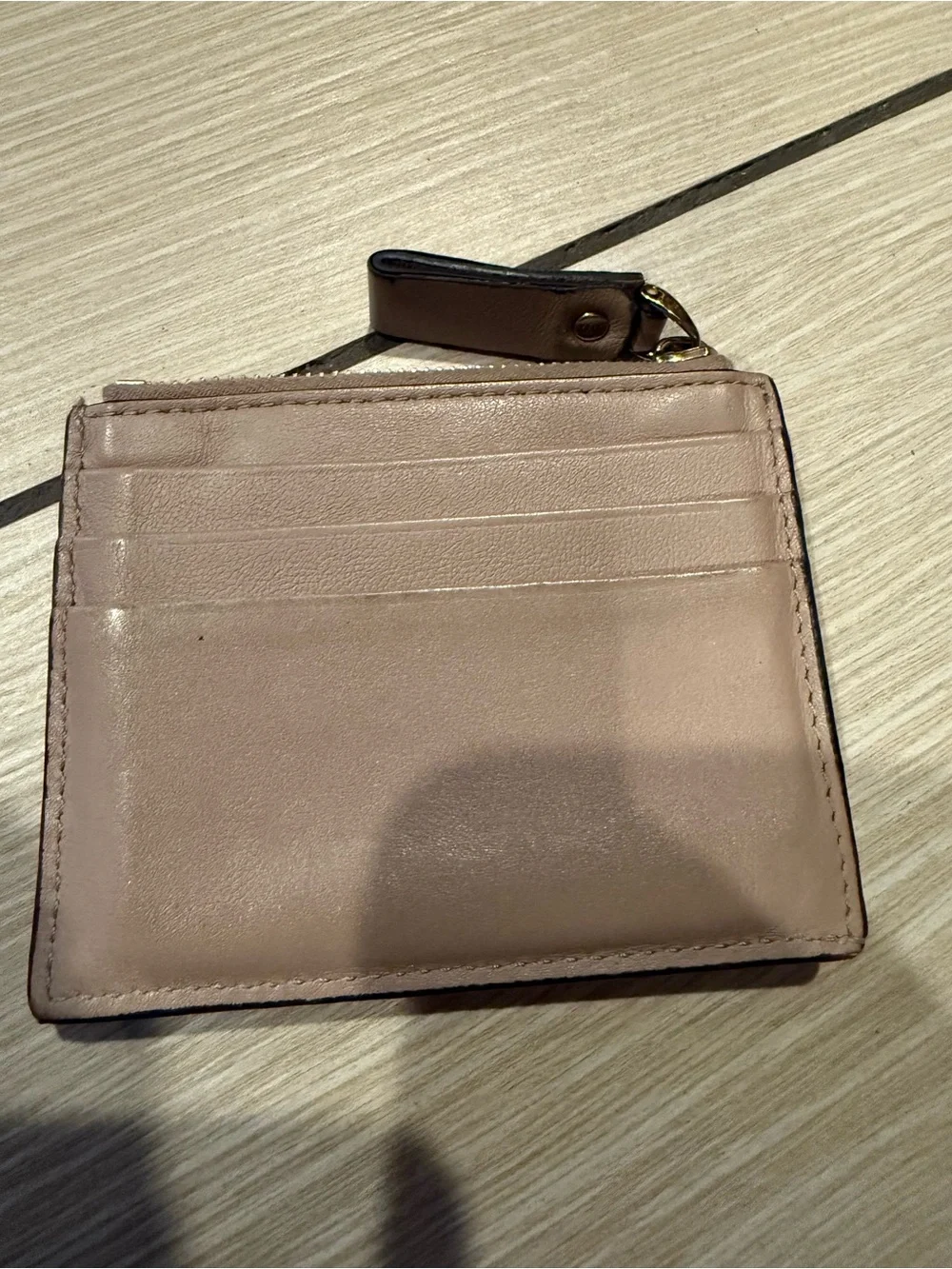 PRELOVED Valentino Stud-Accent Leather Card Wallet in Taupe